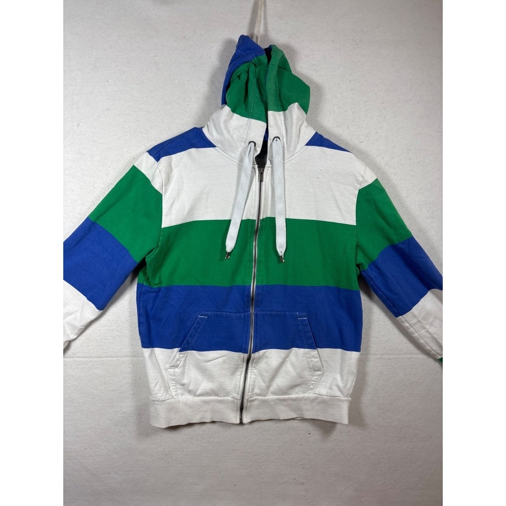 H&M Divided Zip Hoodie Kids M Blue Green White Striped Sweatshirt